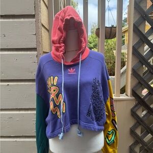 Adidas Multicolor Graphic Cropped Hoodie